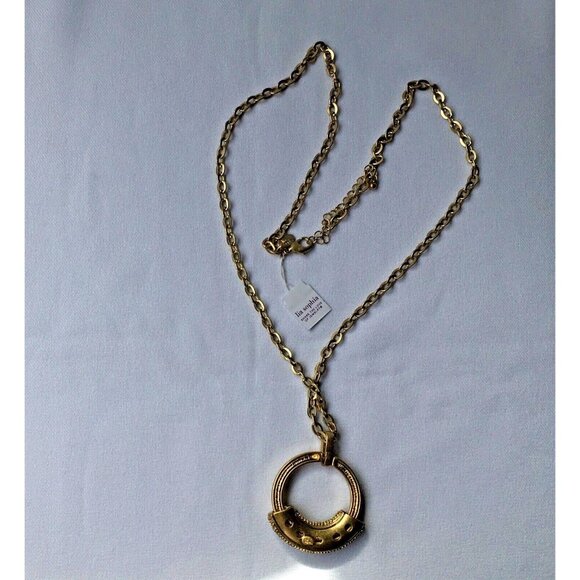 Lia Sophia Gold Tone Circular Sliding Pendant Necklace Turquoise Green Crystal - Picture 4 of 5